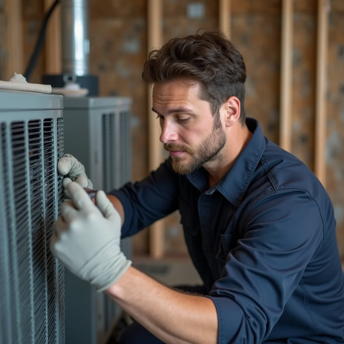 Two-story subdivision home in Angier NC with dual heat pump condensing units